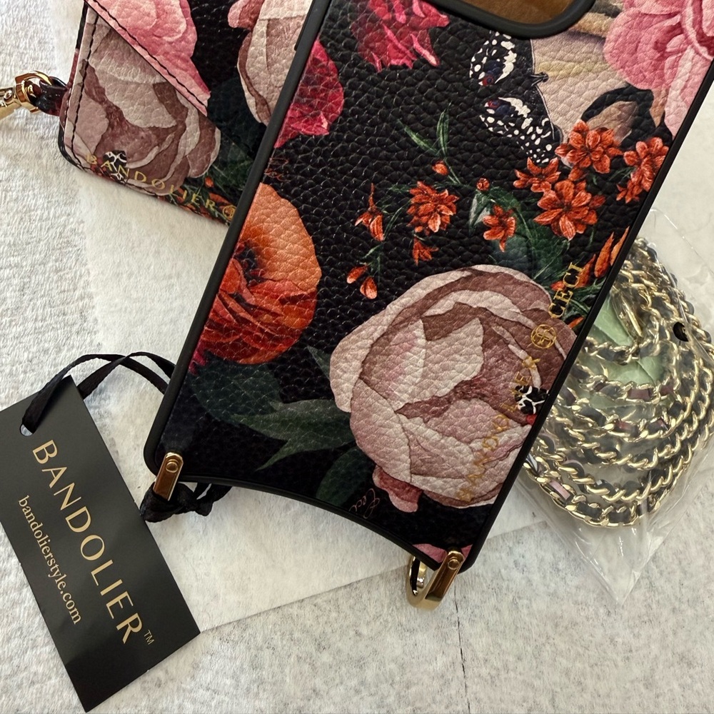 Bandolier Black and Pink Floral Phone Case with Chain